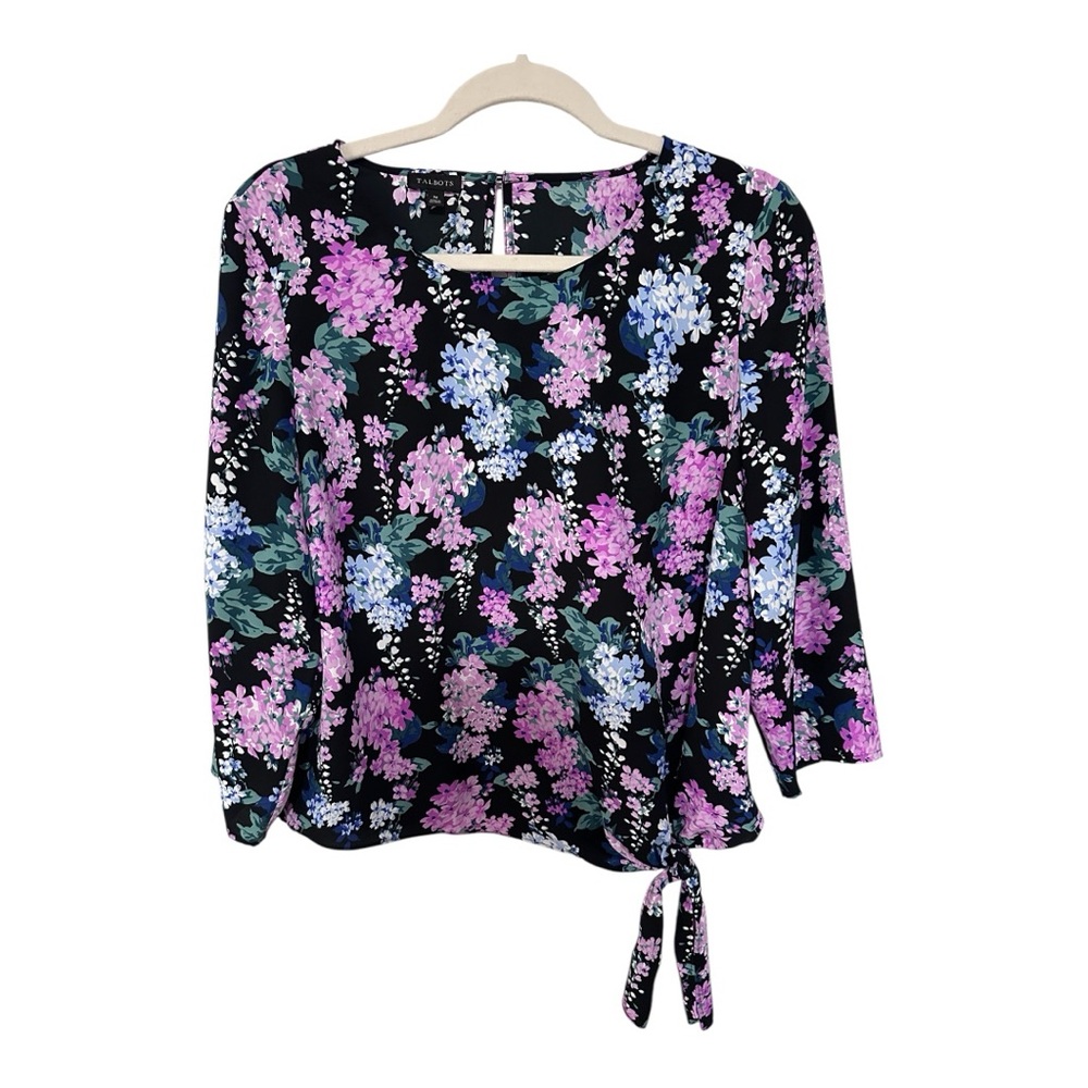 Talbots Lilac Hydrangea Side Tie Blouse Size Medium M